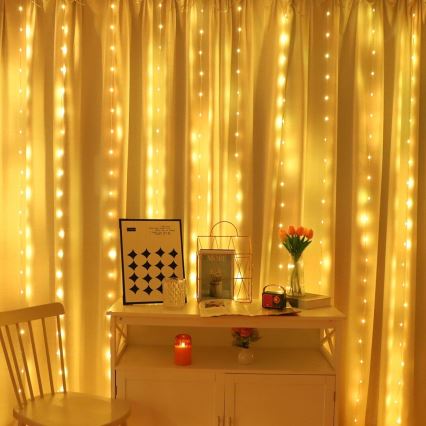 LED RGB Dæmpbar Lysgardin WIZARD 300xLED/USB 3x3m + fjernbetjening