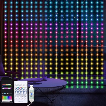 LED RGB Dæmpbar Lysgardin WIZARD 400xLED/USB 2x2m + fjernbetjening