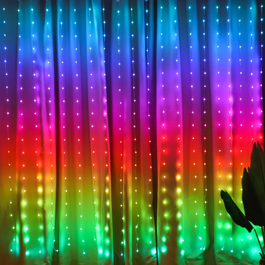 LED RGB Dæmpbar Lysgardin WIZARD 400xLED/USB 2x2m + fjernbetjening
