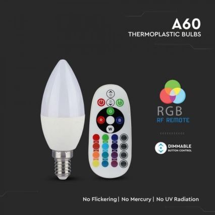 LED RGB dæmpbar pære E14/3,5W/230V 6400K + fjernbetjening