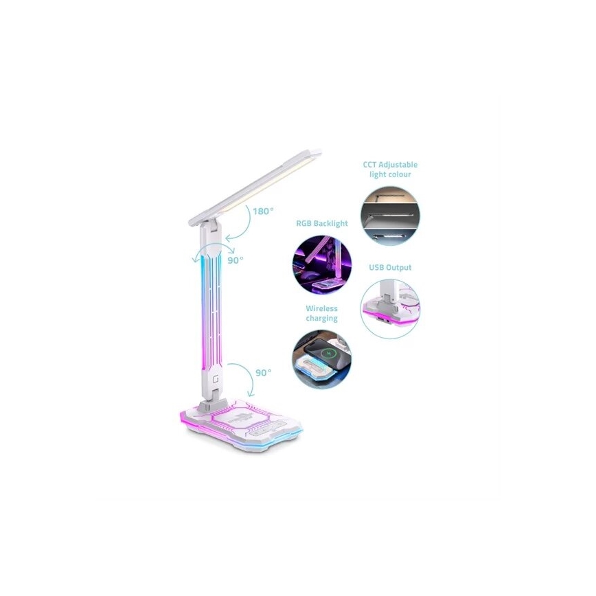 LED RGB Genopladelig bordlampe m. touch-funktion dæmpbar med trådløs opladning LED/7,5W/5V 2700-5300K hvid