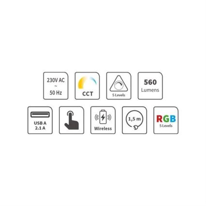 LED RGB Genopladelig bordlampe m. touch-funktion dæmpbar med trådløs opladning LED/7,5W/5V 2700-5300K hvid