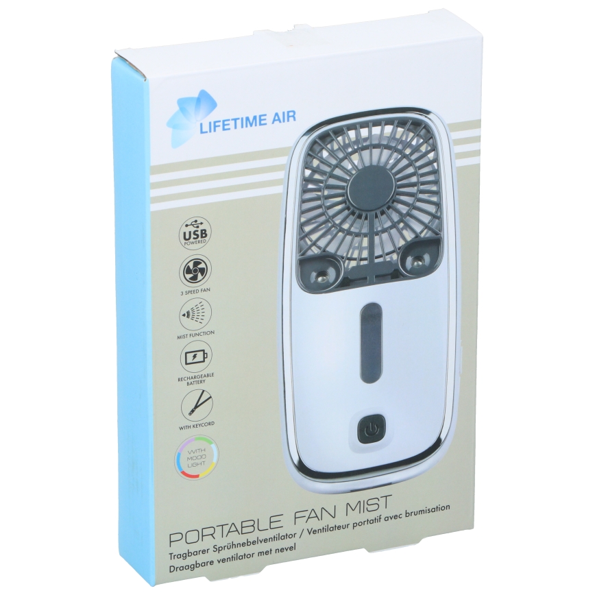 LED RGB genopladelig lommeventilator med tågeeffekt 3,7V 1200 mAh