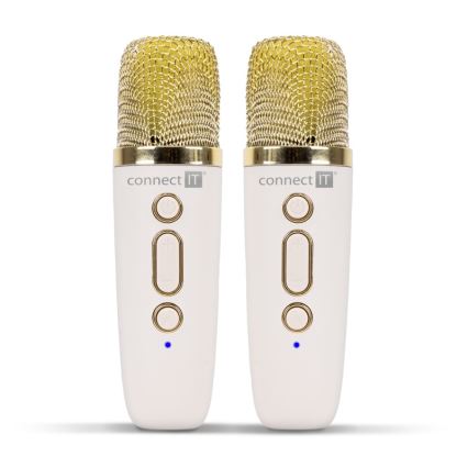 CONNECT IT CSP-1010-BG - LED RGB-højttaler med trådløse mikrofoner 2Mic, 5 W, 1200 mAh + 2 x 400 mAh, creme/guld