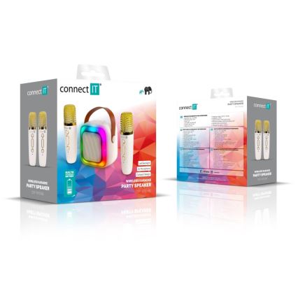 CONNECT IT CSP-1010-BG - LED RGB-højttaler med trådløse mikrofoner 2Mic, 5 W, 1200 mAh + 2 x 400 mAh, creme/guld