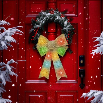 LED RGB juledekoration 11xLED/3xLR44 40x30 cm gylden sløjfe