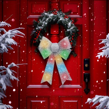 LED RGB juledekoration 11xLED/3xLR44 40x30 cm med sølvsløjfe