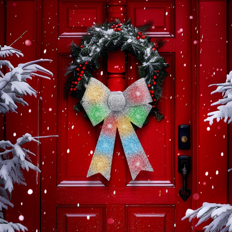 LED RGB juledekoration 11xLED/3xLR44 40x30 cm med sølvsløjfe