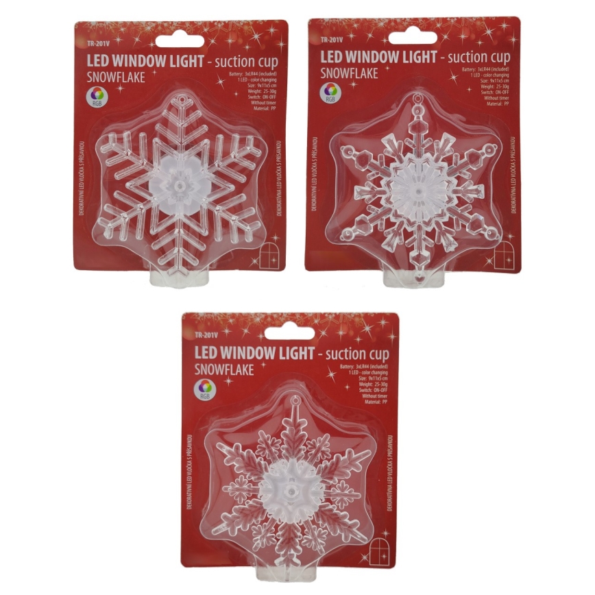 LED RGB juledekoration med sugekop LED/3xLR44 snefnug