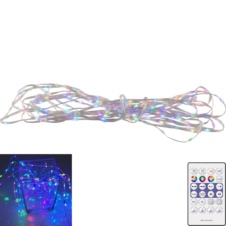 LED RGB julekæde LED/10W/5V 10 m USB + fjernbetjening
