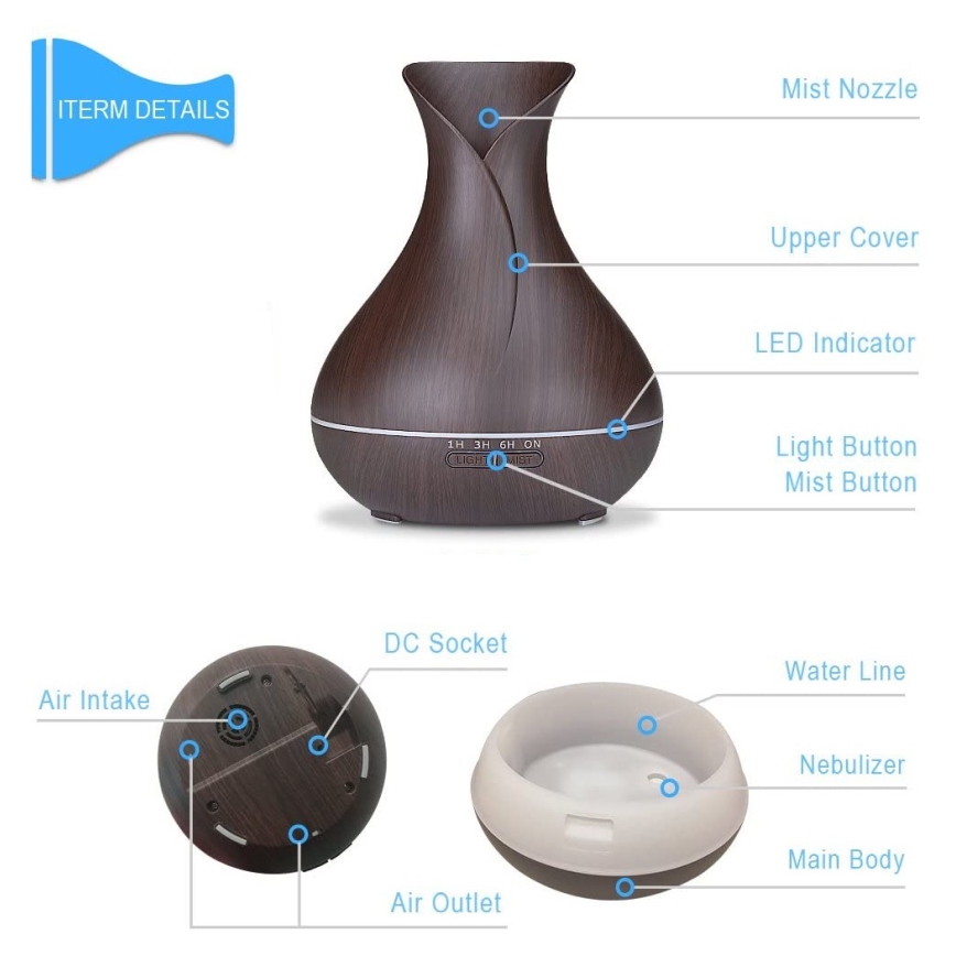 LED RGB Luftfugter og ionisator 400 ml