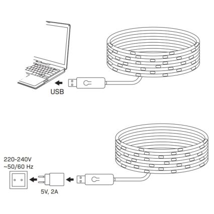 LED RGB lyskæde LED/10W/5V 10 m USB + fjernbetjening