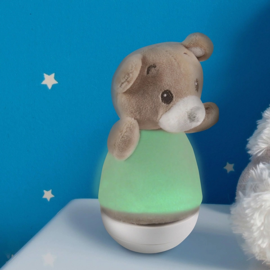 LED RGB Natlampe til børn med melody 3xAAA/5V bjørn