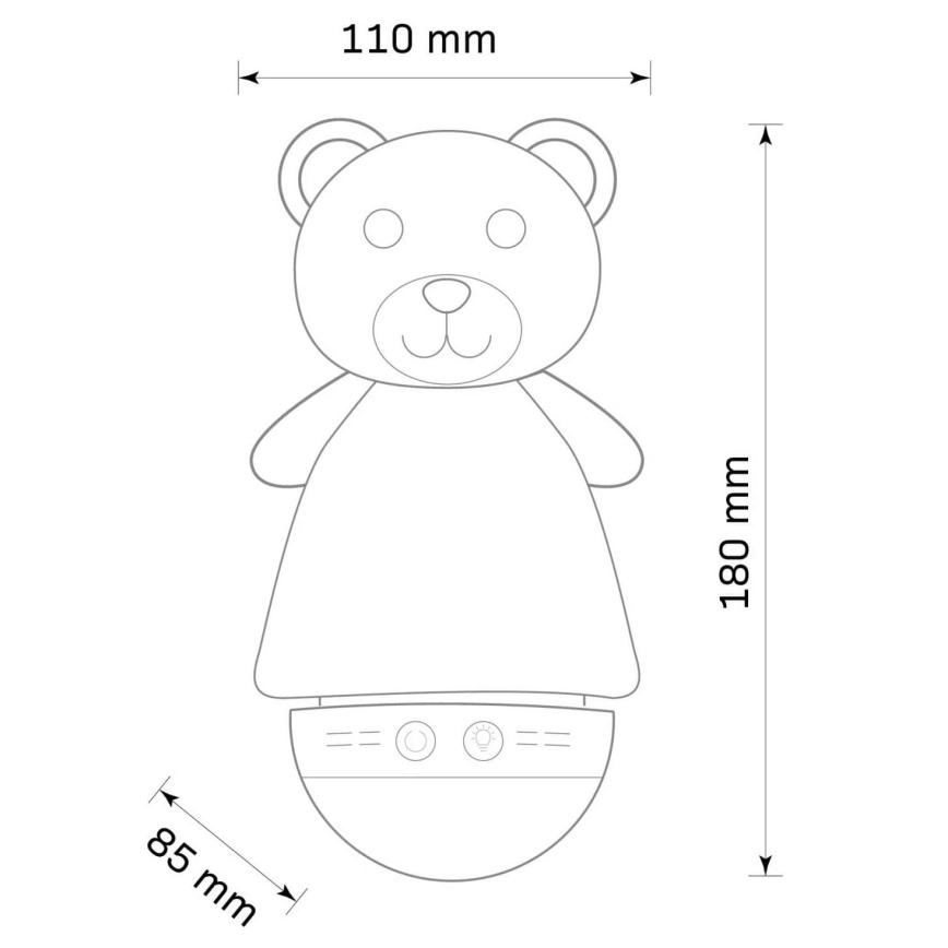 LED RGB Natlampe til børn med melody 3xAAA/5V bjørn