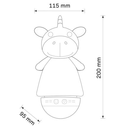 LED RGB Natlampe til børn med melody 3xAAA/5V enhjørning