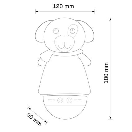 LED RGB Natlampe til børn med melody 3xAAA/5V hund