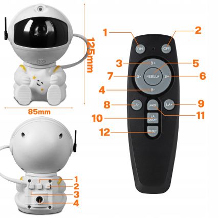 LED RGB-projektor LED/5W/5V astronaut + fjernbetjening
