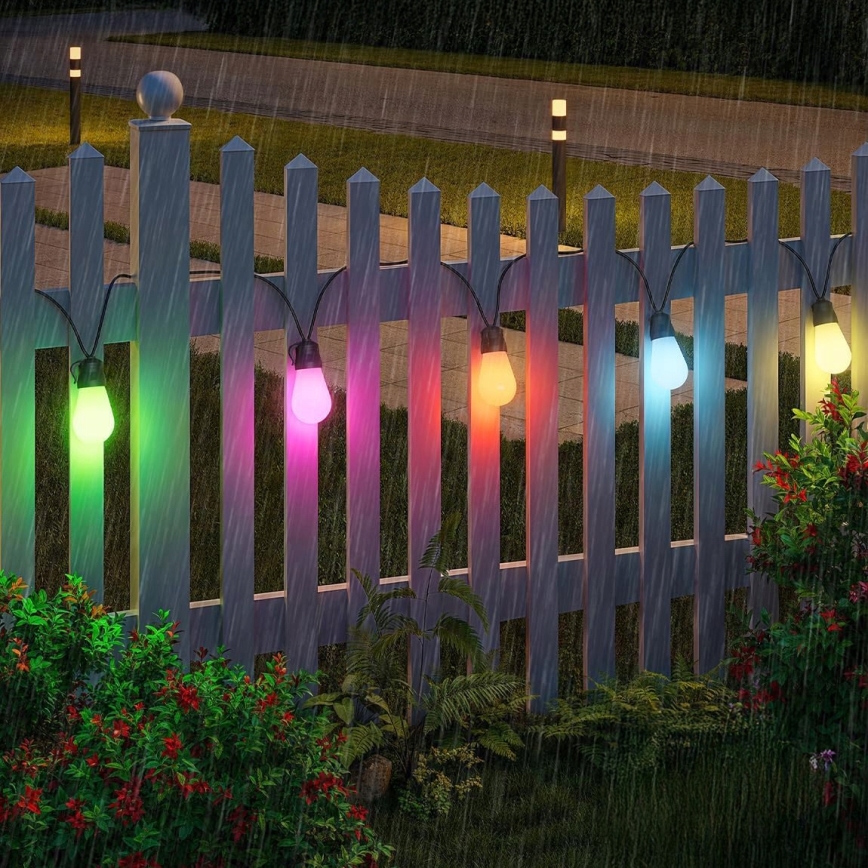LED RGB Dæmpbar solcelledrevet dekorationskæde 15xLED/18 funktioner USB 6 m IP44 sort + fjernbetjening