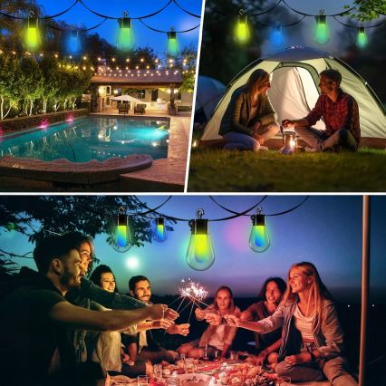 LED RGB Dæmpbar solcelledrevet dekorationskæde 15xLED/18 funktioner USB 6 m IP44 sort + fjernbetjening