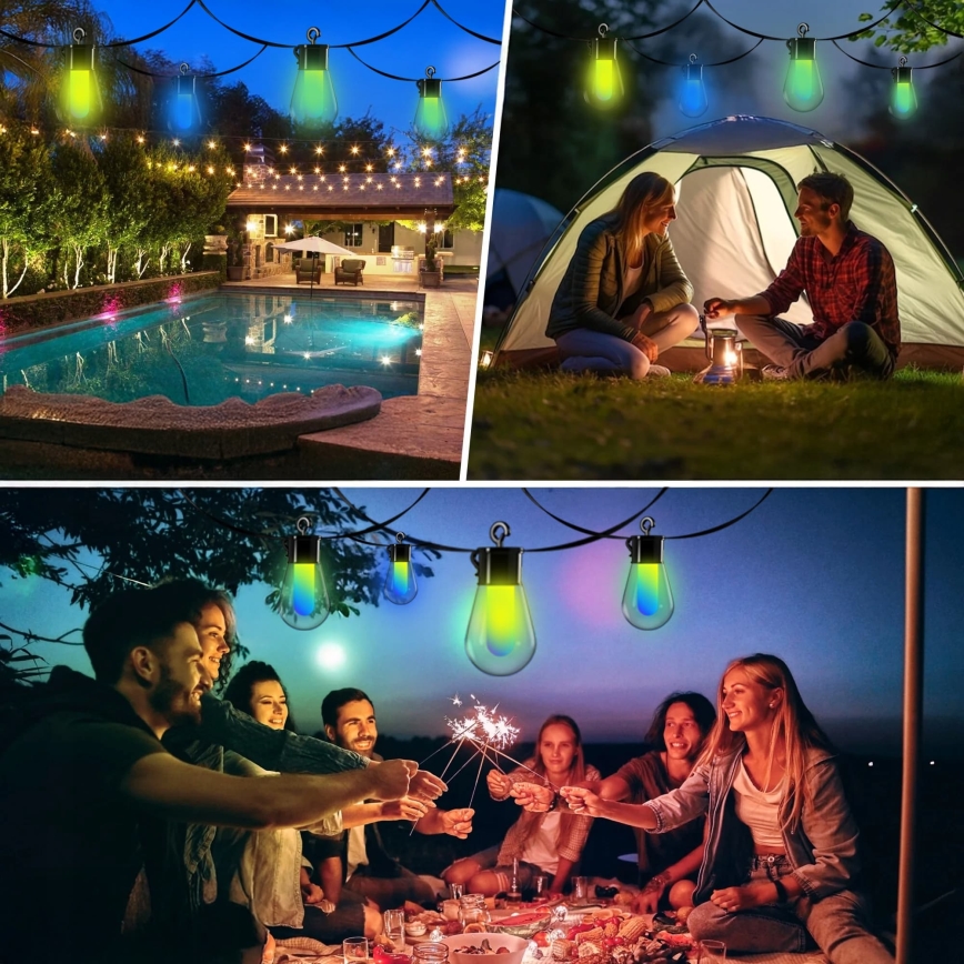 LED RGB Dæmpbar solcelledrevet dekorationskæde 15xLED/18 funktioner USB 6 m IP44 sort + fjernbetjening