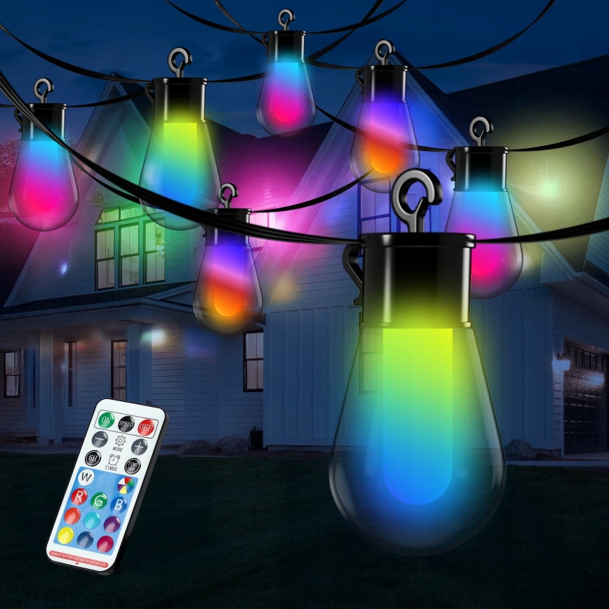 LED RGB Dæmpbar solcelledrevet dekorationskæde 15xLED/18 funktioner USB 6 m IP44 sort + fjernbetjening