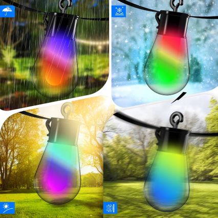 LED RGB Dæmpbar solcelledrevet dekorationskæde 15xLED/18 funktioner USB 6 m IP44 sort + fjernbetjening