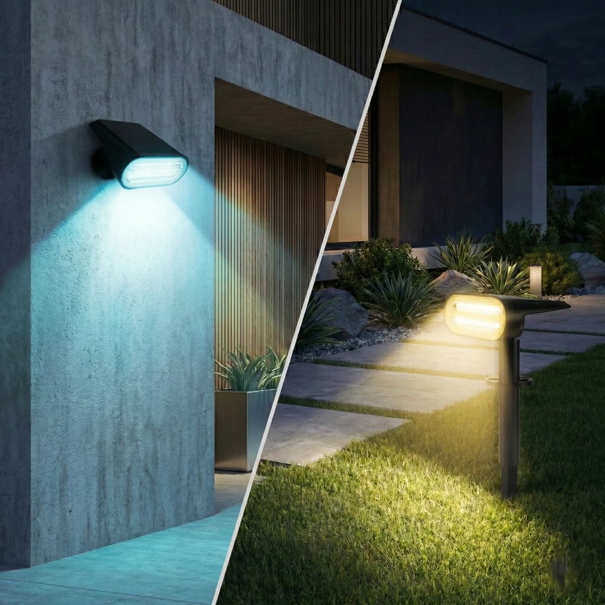 LED RGB solcellelampe 2-i-1 LED/3,7 V 1200 mAh IP54 sort