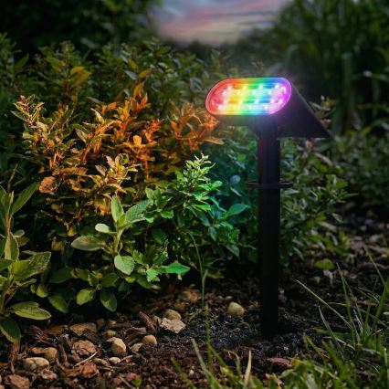 LED RGB solcellelampe 2-i-1 LED/3,7 V 1200 mAh IP54 sort