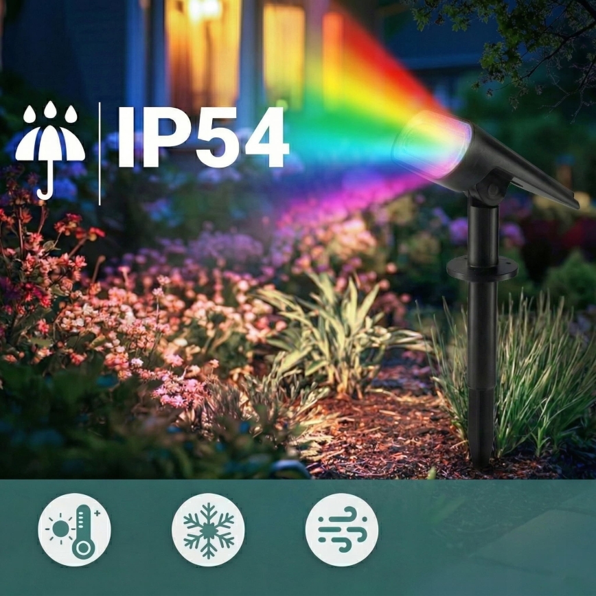 LED RGB solcellelampe 2-i-1 LED/3,7 V 1200 mAh IP54 sort