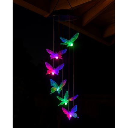 LED RGB solcellelampe 6xLED/1,2V 300 mAh IP44 sommerfugl