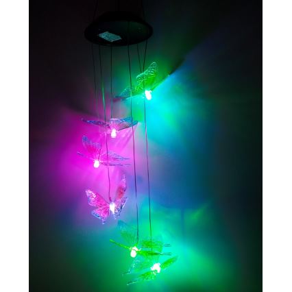 LED RGB solcellelampe 6xLED/1,2V 300 mAh IP44 sommerfugl
