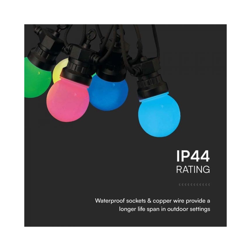 LED RGB Udendørs lyskæde STRING 13 m 15xLED/0,5W/230V IP44 + fjernbetjening