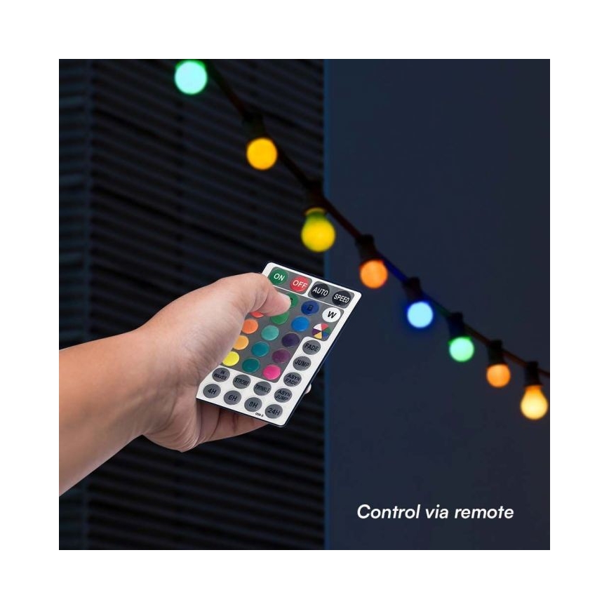 LED RGB Udendørs lyskæde STRING 13 m 15xLED/0,5W/230V IP44 + fjernbetjening