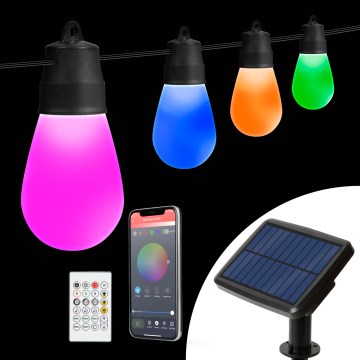 LED RGBIC dæmpbar solcelledrevet lyskæde 15xLED/1,3W/3,7V 2200 mAh 8 m IP65 sort + fjernbetjening