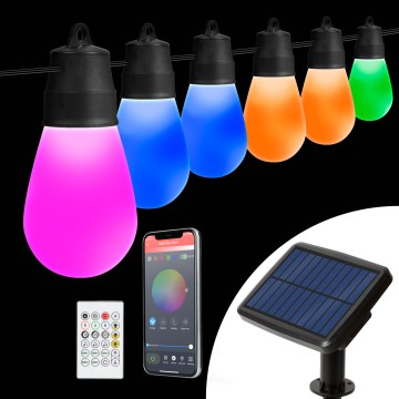 LED RGBIC Dæmpbar solcelledrevet lyskæde 30xLED/1,3W/3,7V 2200 mAh 14,37 m IP65 sort + fjernbetjening