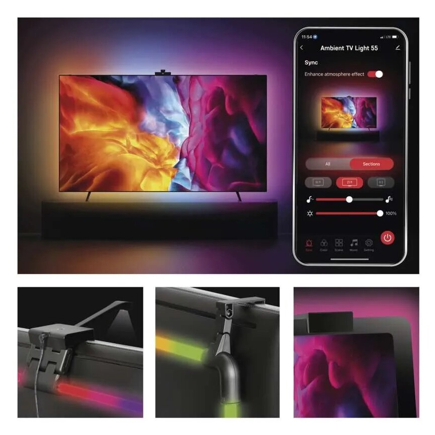 LED RGBIC Strip til tv dæmpbar GoSmart LED/24W/230V 55“