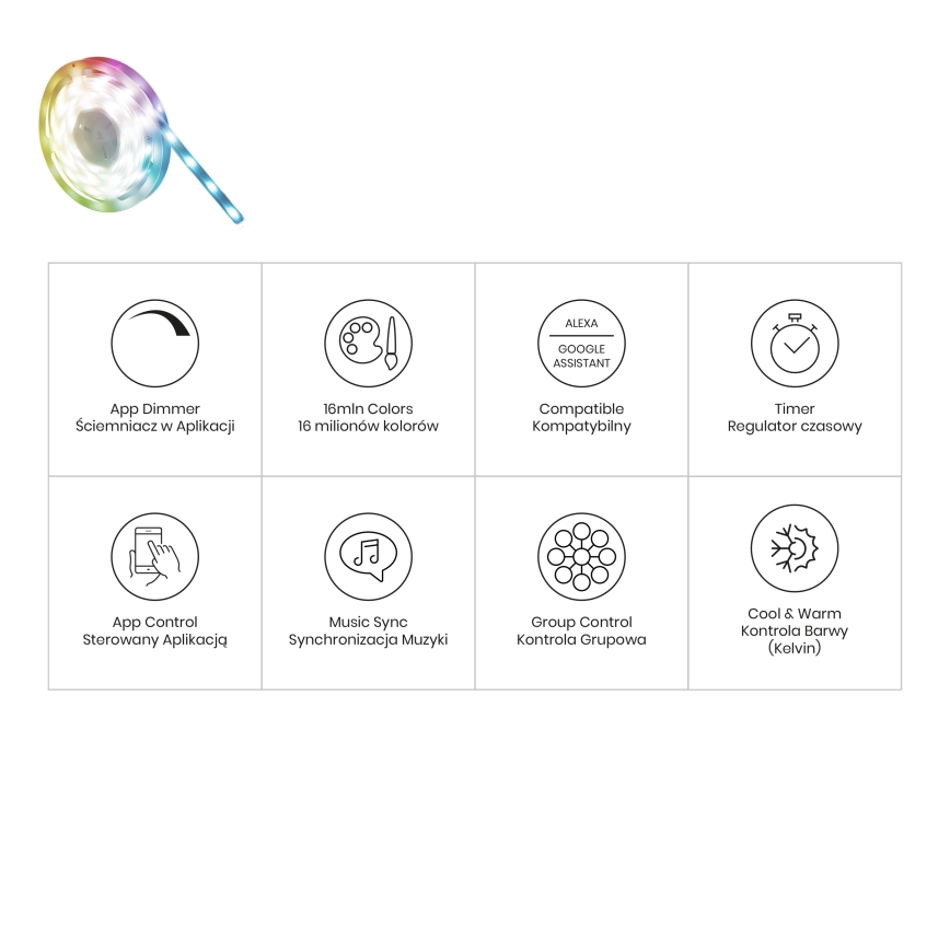 LED RGBW Badeværelsesdæmpbar LED-strimmel/7,5W/12V IP65 3m Wi-Fi Tuya