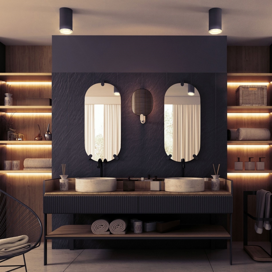 LED RGBW Dæmpbar badeværelsesindbygningsspot TURYN 1xGU10/4,8W/230V 3000K IP44 sort + fjernbetjening