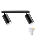 LED RGBW dæmpbar badeværelses-spot TURYN 2xGU10/4,8W/230V 3000K IP44 sort + fjernbetjening