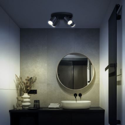 LED RGBW dæmpbar badeværelses-spotlampe TURYN 4xGU10/4,8W/230V 3000K IP44 sort + fjernbetjening