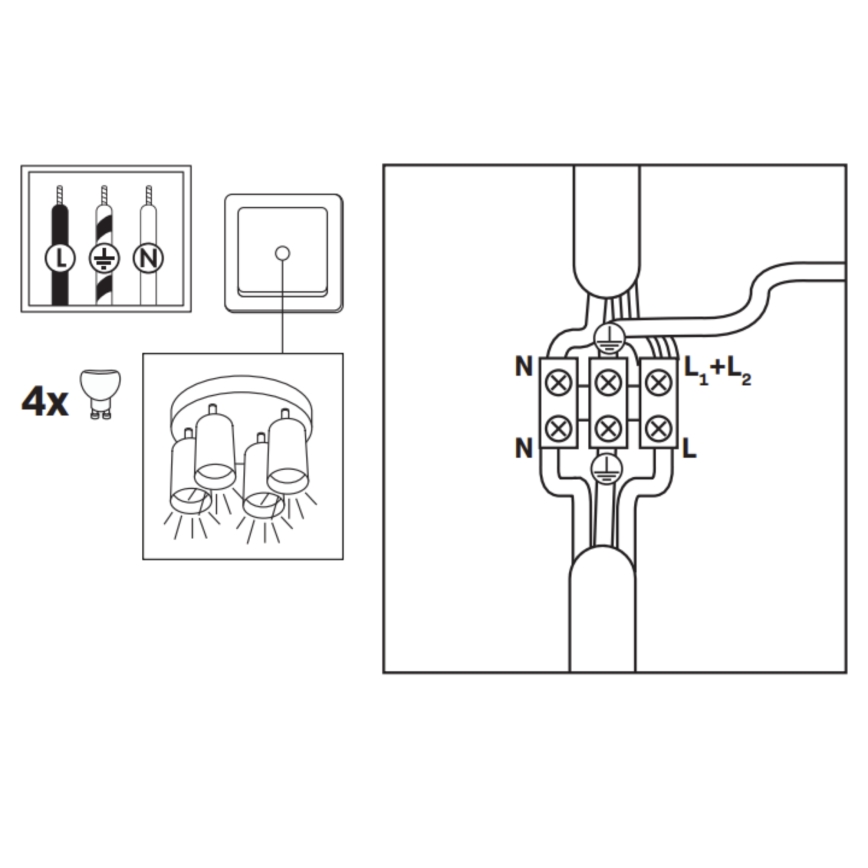 LED RGBW dæmpbar badeværelses-spotlampe TURYN 4xGU10/6W/230V 3000K IP44 sort + fjernbetjening