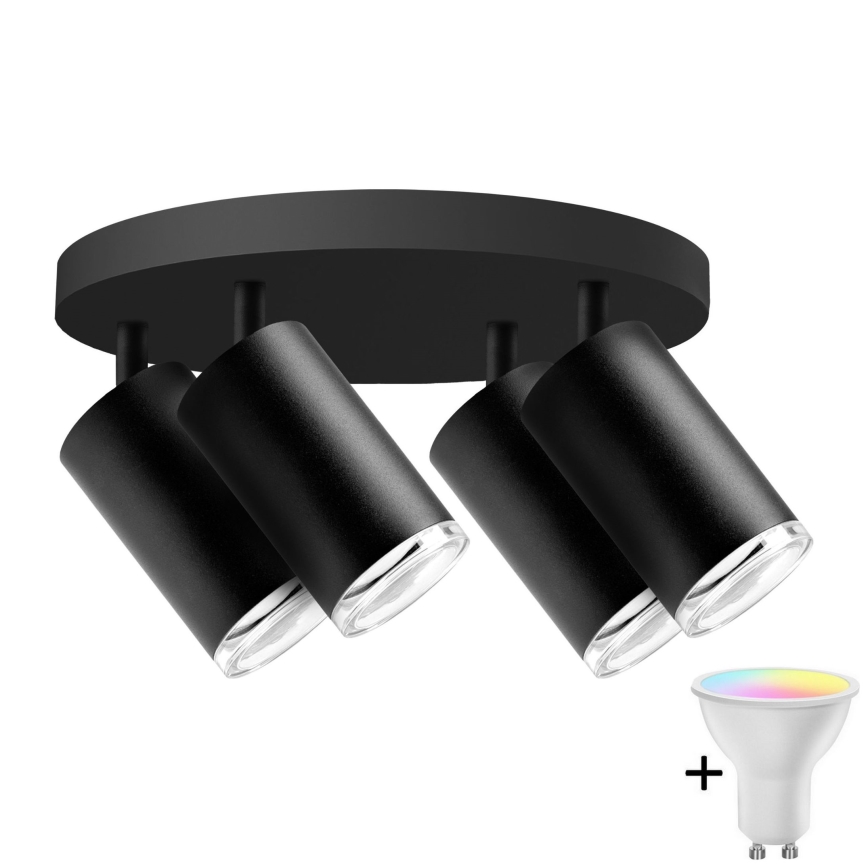 LED RGBW dæmpbar badeværelses-spotarmatur TURYN 4xGU10/6,5W/230V 2700-6500K Wi-Fi IP44 sort