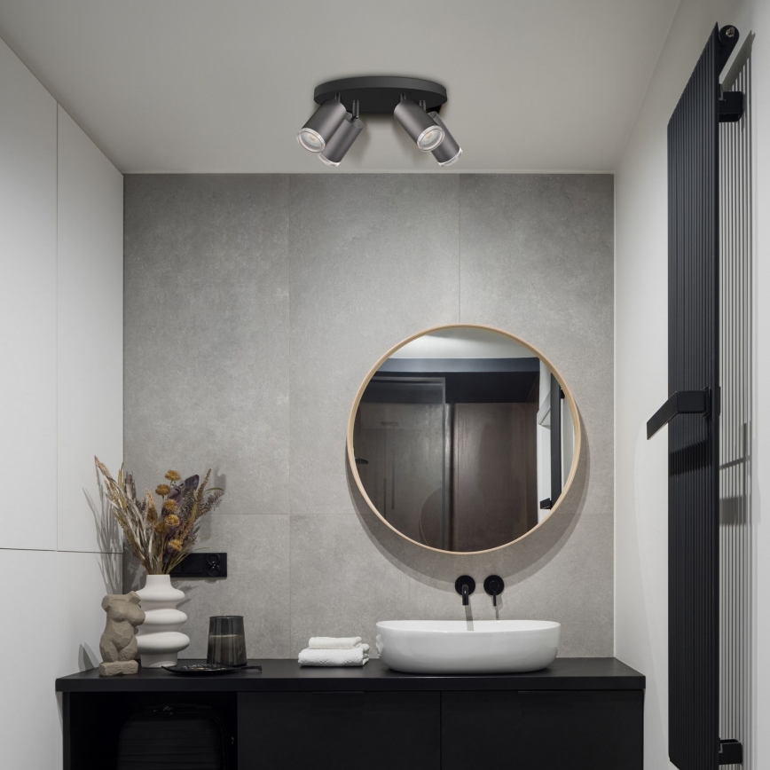 LED RGBW Dæmpbar Badeværelses Spotlys TURYN 4xGU10/6,5W/230V 2700-6500K Wi-Fi IP44 Sort