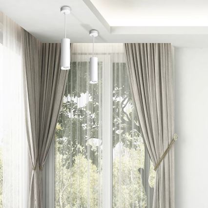 LED RGBW dæmpbar badeværelsespendel på kabel TURYN 1xGU10/4,8W/230V 3000K IP44 hvid + fjernbetjening