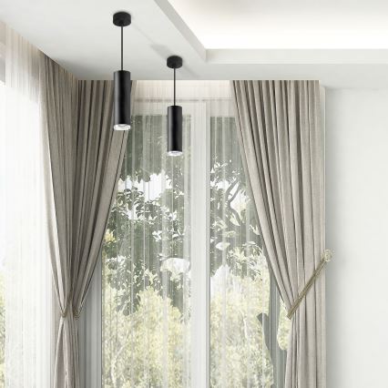 LED RGBW Dæmpbar badeværelsespendel på wire TURYN 1xGU10/4,8W/230V 3000K IP44 sort + fjernbetjening