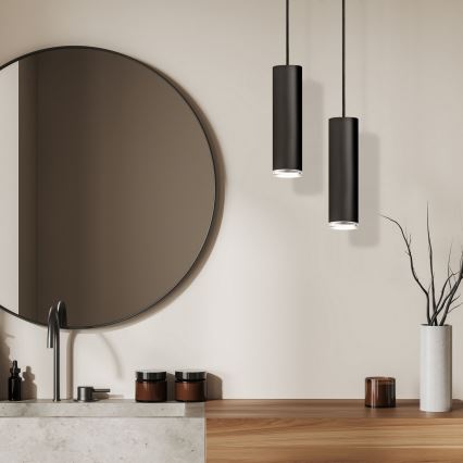 LED RGBW Dæmpbar badeværelsespendel på wire TURYN 1xGU10/6W/230V 3000K IP44 sort + fjernbetjening