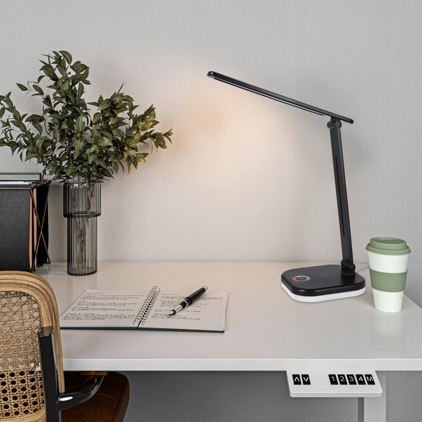 LED RGBW dæmpbar bordlampe med trådløs opladning LED/7W/5V USB sort