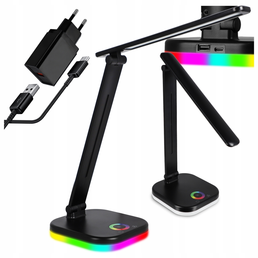 LED RGBW dæmpbar bordlampe med trådløs opladning LED/7W/5V USB sort