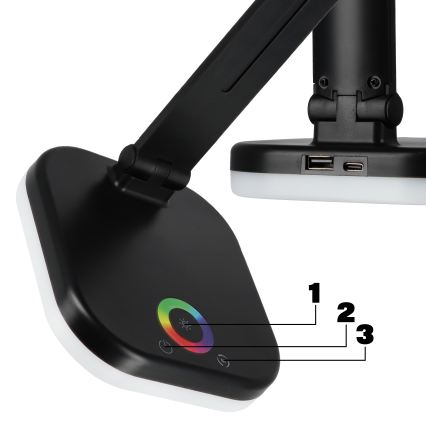 LED RGBW dæmpbar bordlampe med trådløs opladning LED/7W/5V USB sort