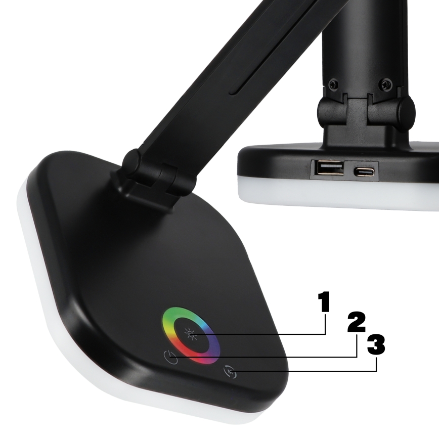 LED RGBW dæmpbar bordlampe med trådløs opladning LED/7W/5V USB sort